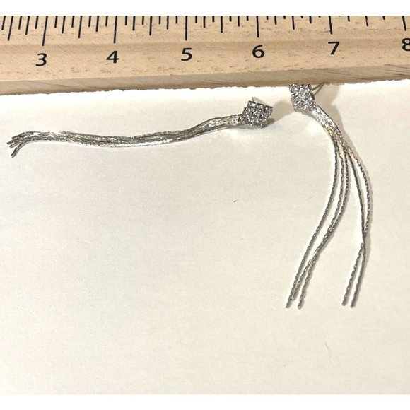 Adorable Dangle Rhinestone Earrings 3 Inch Drop Silver Color Strands Wedding - Picture 4 of 4